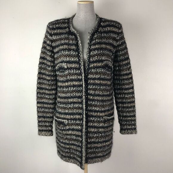 Isabel Marant Barney Bouclé Striped Long Cardigan Sweater Sz 42 - Picture 1 of 14